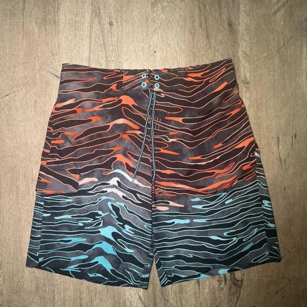 George Multicolor Abstract Print Swim Trunks Size M NWT Drawstring Beach Summer